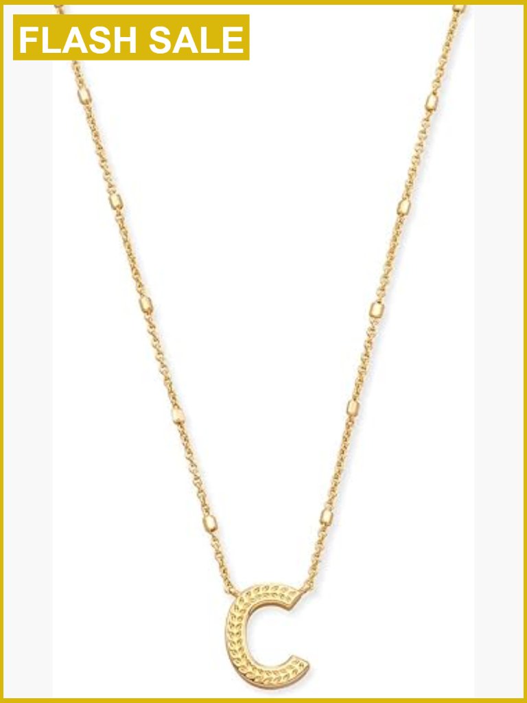 Gold Plated Letter Pendant Necklace 19 Inch Chain Cubic Zirconia